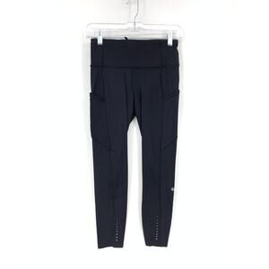 Lululemon Tight Active Leggings Women's Size 6 Black Side Pockets *FLAW